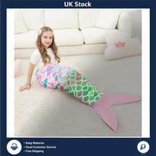 Image of Dreamy Glow In Dark Mermaid Tail Blanket Soft Flannel Snuggle Throw 140x60cm