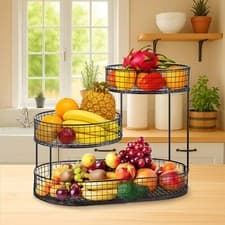 Image of Metal Fruit Basket Rack Space-Saving Storage Basket Fruit and Vegetable Storage