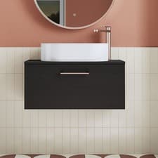 Image of Nuie Arno Wall Hung 1-Drawer Vanity Unit & Worktop 800mm - Charcoal Woodgrain