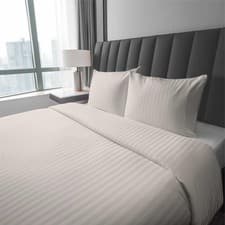 Image of Luxury Damask Stripe ECRU Duvet Cover Set 100% Cotton Single Double King