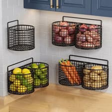 Image of 1/2/3Grid Wall Mounted Kitchen Shelf Organizer Garlic Ginger Hanging Wire Basket