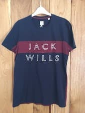Image of Men’s Jack Wills T-shirt Medium M New Navy Blue And Burgandy with White Logo