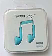 Image of Happy Plugs Wired Earbud Earphones Blue In Line Remote Microphone