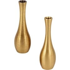 Image of 2Pcs Copper Vase Desktop Decorative Vintage Metal Elegant Vase Ornament