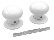 Image of White Ceramic Round Door Knob, 1 Pair - 60mm Diameter - Interior Use