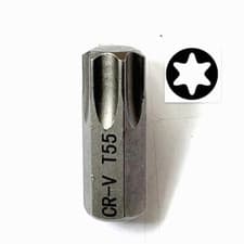 Image of T55 TORX BIT, Hardened 30mm long 10mm Hex Drive , Tx- Star bit, No Security Hole