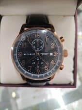 Image of ACCURIST MENS WATCH BLACK DIAL AND BLACK LEATHER STRAP 7353
