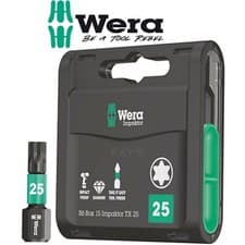 Image of Wera Impact Screwdriver Bits Pack Of 15 Torx TX25 x 25mm Bit Box Impaktor 057775