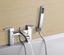 Image of Curved Spout Bath Shower Mixer Tap with Handset Solid Brass Chrome Bathroom Amy