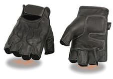 Image of Milwaukee Leather SH198 Men's Black Flame Embroidered Fingerless Gloves Gel Palm