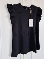 Image of Ted Baker Cutwork Woven Frill Black Top Size 1 *Brand New* RRP £99