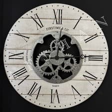 Image of 24” Round Wooden Wall Clock Industrial Style Living Room Large Round wood Clock