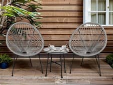 Image of Egg Chair 3pc Outdoor Bistro Set  Garden Patio Chairs + Coffee Table Rattan UK