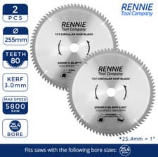 Image of 2 X TCT Circular Wood Saw Blade 255mm x 80T fits Evolution Rage Saws 25.4mm Bore