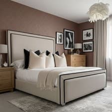 Image of New Ottoman Pipping Bed Frame Plush Velvet Upholstered Gas Lift Storage Double