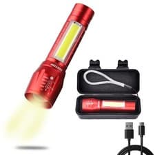Image of Mini LED Torch COB Worklight Lamp USB Rechargeable Flashlight Zoom Focus + Case