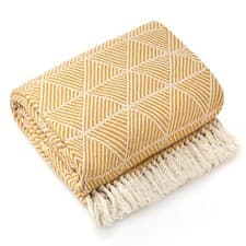 Image of Throw Blanket for Sofas Couch Bed Runner Scandi Woven Soft Cotton Zahra