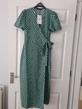 Image of BNWT M&Co Aqua Blue Green Black Print Midaxi Dress Wrap UK 10