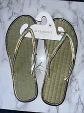 Image of Accessorize Monsoon Seagrass Flip Flops Size M Medium UK 5 6 Gold Blue Beads New