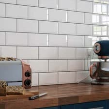 Image of Brick White Bevel Ceramic Satin or Gloss 10x20cm Wall Metro Tile -1 box 44 tiles