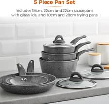 Image of Tower Forged 5 Piece Pan Set with Non-Stick Coating and Soft Touch Handles, 18/2