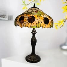 Image of Large Tiffany Style Table Lamp 16 Inch Stained Glass Shade Home Decor UK
