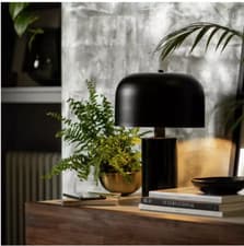 Image of Jet Black Marble Table Lamp Glossy Base Matte Metal Shade Atmospheric Lighting🔥