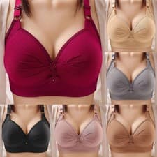 Image of Non Wired Bra Ladies Full Firm Support Wire Free Lace Trim Large Plus Size UK
