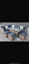 Image of 9 Seater Outdoor PE Rattan Garden Furniture Heater Burner Gas Fire Pit Table