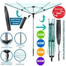 Image of 4 Arm Rotary Airer Outdoor Washing Line Clothes Dryer Free Ground Spike & Cover