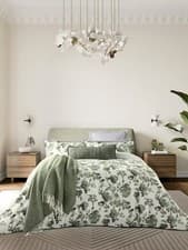 Image of Bedeck of Belfast Yoko Floral Cotton Sateen Duvet Cover Set - Green - Double