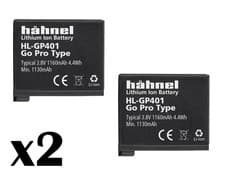 Image of x2 Hahnel AHDBT-401 Rechargeable Battery for GoPro Hero 4 Black 1130mAh UK