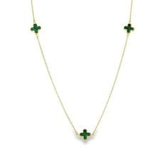 Image of 9ct Yellow Gold Malachite Trace Necklace - 17" - 1.9g