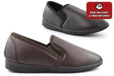 Image of Mens Slip On Slippers Size 6 Boys Slippers Size 13 Size 14 Faux Leather Slippers