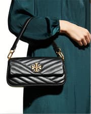 Image of NWT $498 TORY BURCH Small Kira Chevron Leather Front Flap Shoulder Bag Black