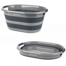 Image of Russell Hobbs Collapsible Laundry Washing Basket Collapsible Tub Oval 27L Grey