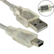 Image of CLEAR USB 2.0 Hi-Speed A to mini-B 5 pin Cable Power & Data 24AWG 50cm/1m/2m