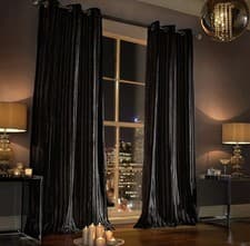 Image of Kylie Minogue Iliana Black Velvet Eyelet Ring top Lined Curtains 66 X 54