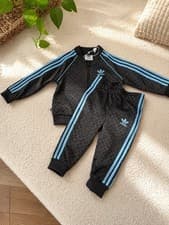 Image of Adidas Originals Baby Tracksuit Set 9-12M Black Blue Trefoil Jogger Outfit