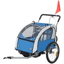 Image of HOMCOM 2 Seat Bike Trailer with 5 Point Harness, for 18+ Months, Blue