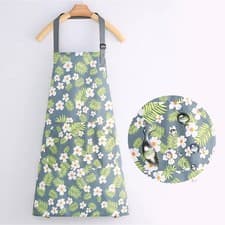 Image of Floral Print Cotton Kitchen Apron Adjustable Neck Strap Cooking Baking Work