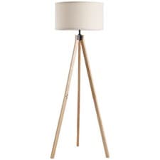 Image of HOMCOM Wood Tripod Floor Lamp Home Lighting Elegant E27 Bulb Linen Shade Beige