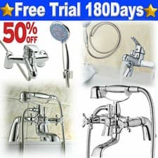 Image of Bathroom Bath Shower Mixer Tap with Handset Chrome Modern Curved Single Lever 🔥