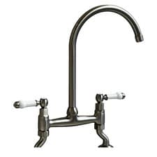 Image of Liquida W23BN Brushed Nickel Traditional Two Hole Bridge Lever Kitchen Mixer Tap