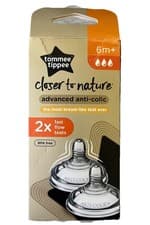 Image of Tommee Tippee Closer To Nature Anti-Colic Fast Flow Teats 6m+ Pack of 2 BPA Free