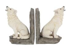 Image of Pair Of White Wolf Resin Bookends "Wardens Of The North" Nemesis Now