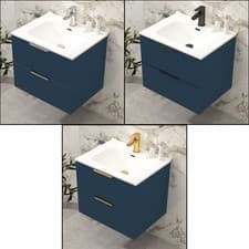 Image of Modern Bathroom Vanity Unit Ceramic Basin Sink Cabinet Satin Blue 600/700/800mm