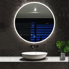 Image of Round Bathroom Mirror with 3 LED Lights Bluetooth Illuminated Demister