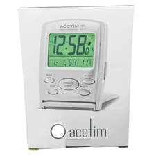 Image of Acctim Vista Radio Controlled Digital Travel Alarm Clock LCD Date Temp Silver