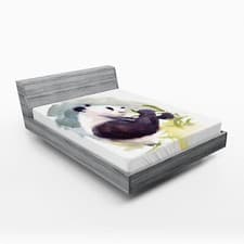 Image of Panda Fitted Sheet Watercolor Animal Eats Bamboo